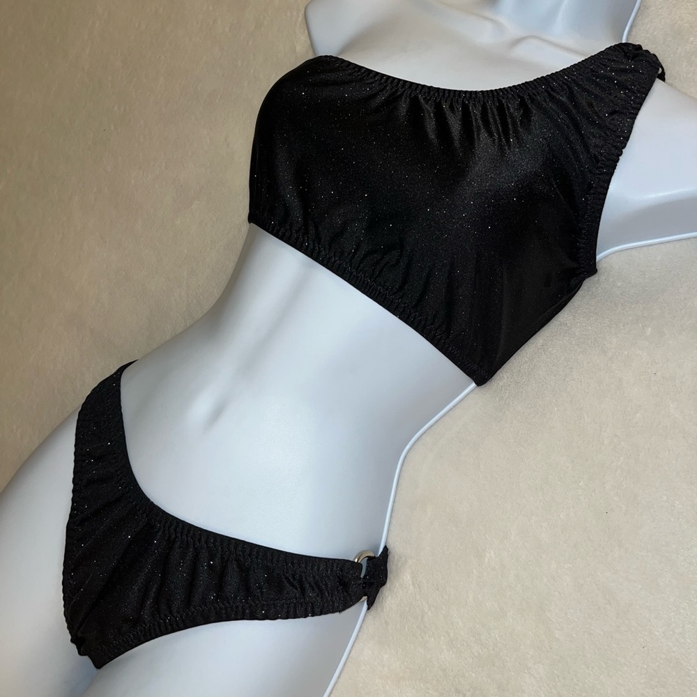 M/L Handmade One Shoulder Bikini / Rave / Festival Outfit Black Glitter